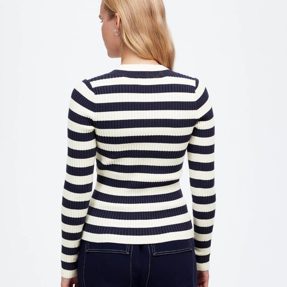 NWT Madewell V-Neck Sweater in Navy Stripe M - Picture 2 of 2